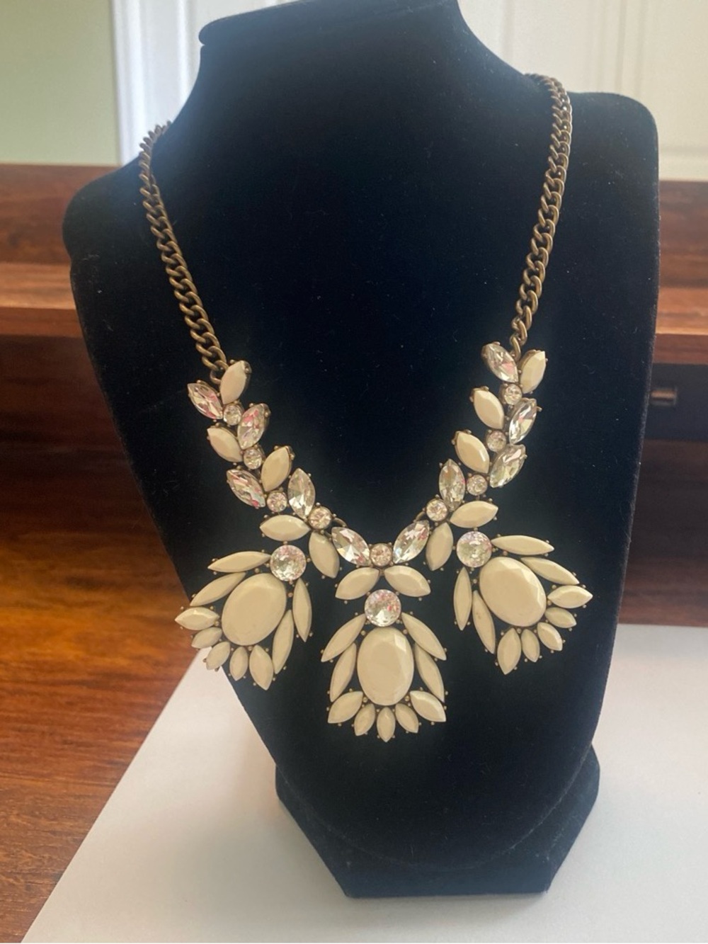 Vintage J Crew Ivory Statement Bib Necklace - Elegant Floral Crystal Design